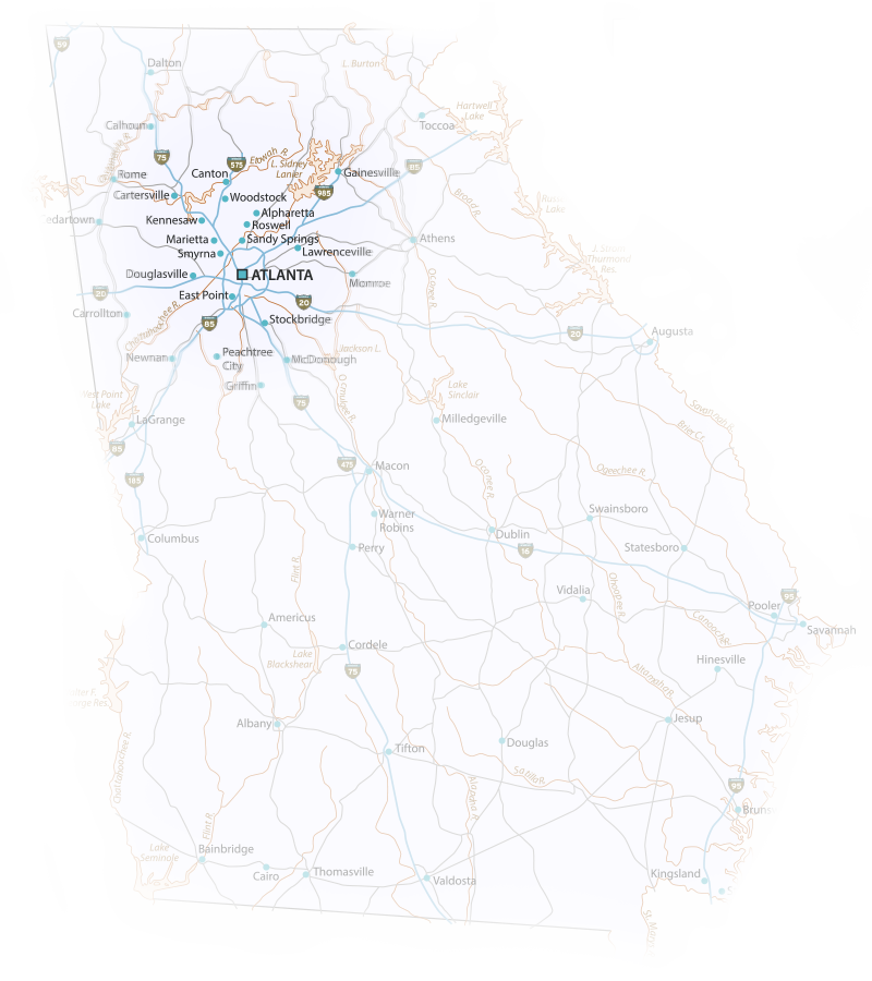 Map of Georgia with a focus on Atlanta